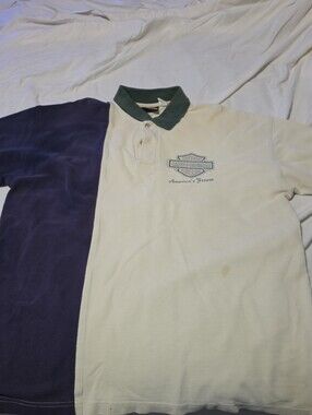 Harley-Davidson Two-Tone Polo in Cream, Navy & Green Collar